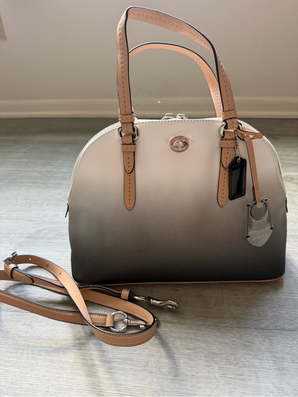 NWT Coach Ombre Dome Satchel - White to Gray with Tan Trim
